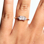 Alexis | 14K Emerald Cut Moissanite & Triangle Moissanite East West Ring - Emi Conner Jewelry 