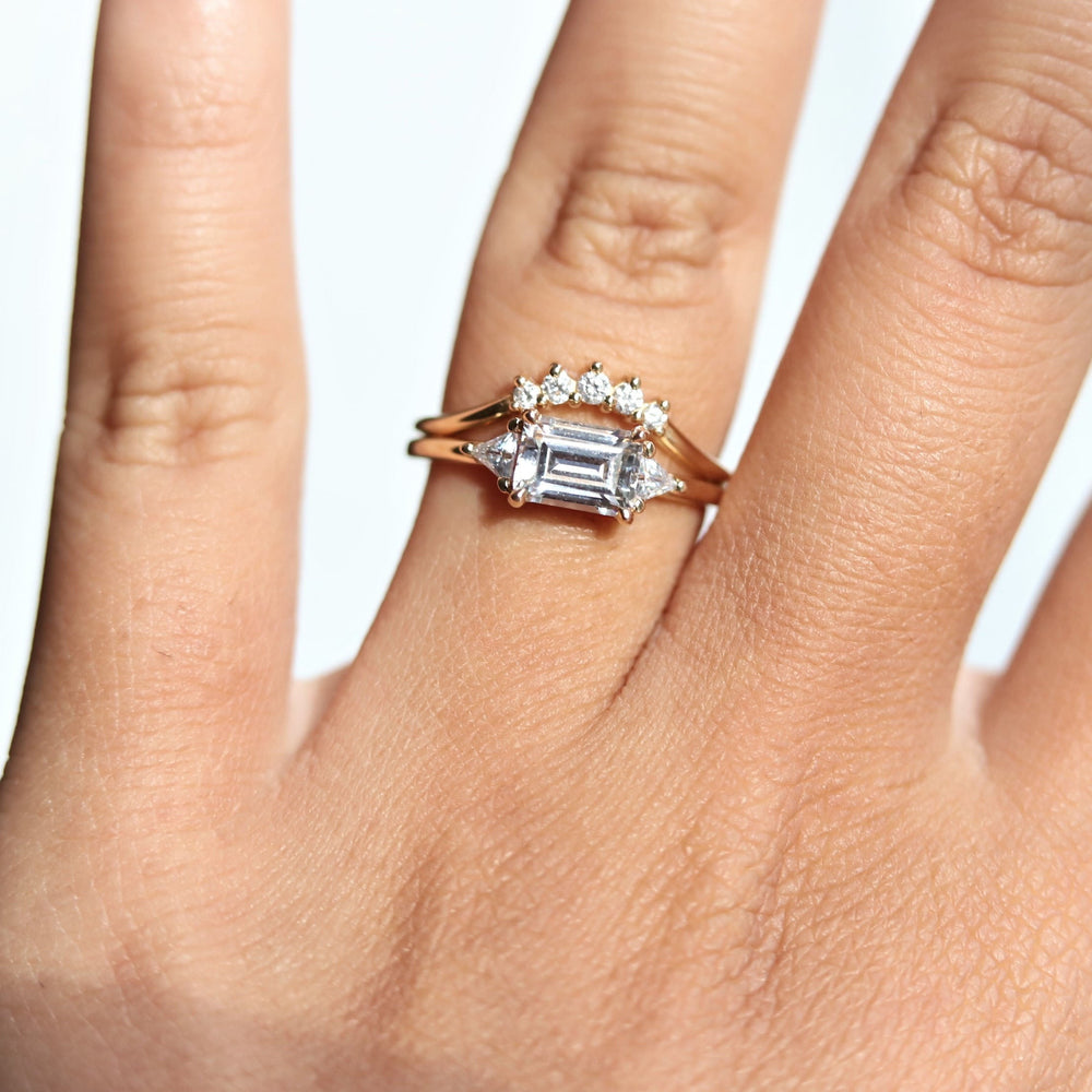 Alexis | 14K Emerald Cut Moissanite & Triangle Moissanite East West Ring - Emi Conner Jewelry 