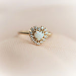 Emma | 14K Heart Australian Opal & Diamond Halo Ring - Emi Conner Jewelry 