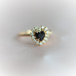 Emma | 14K Heart Black Onyx & Diamond Halo Ring - Emi Conner Jewelry 