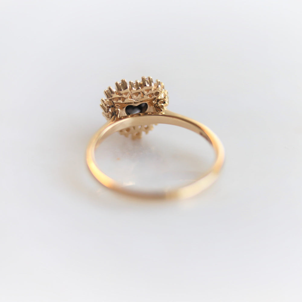 Emma | 14K Heart Black Onyx & Diamond Halo Ring - Emi Conner Jewelry 