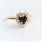 Emma | 14K Heart Black Onyx & Diamond Halo Ring - Emi Conner Jewelry 