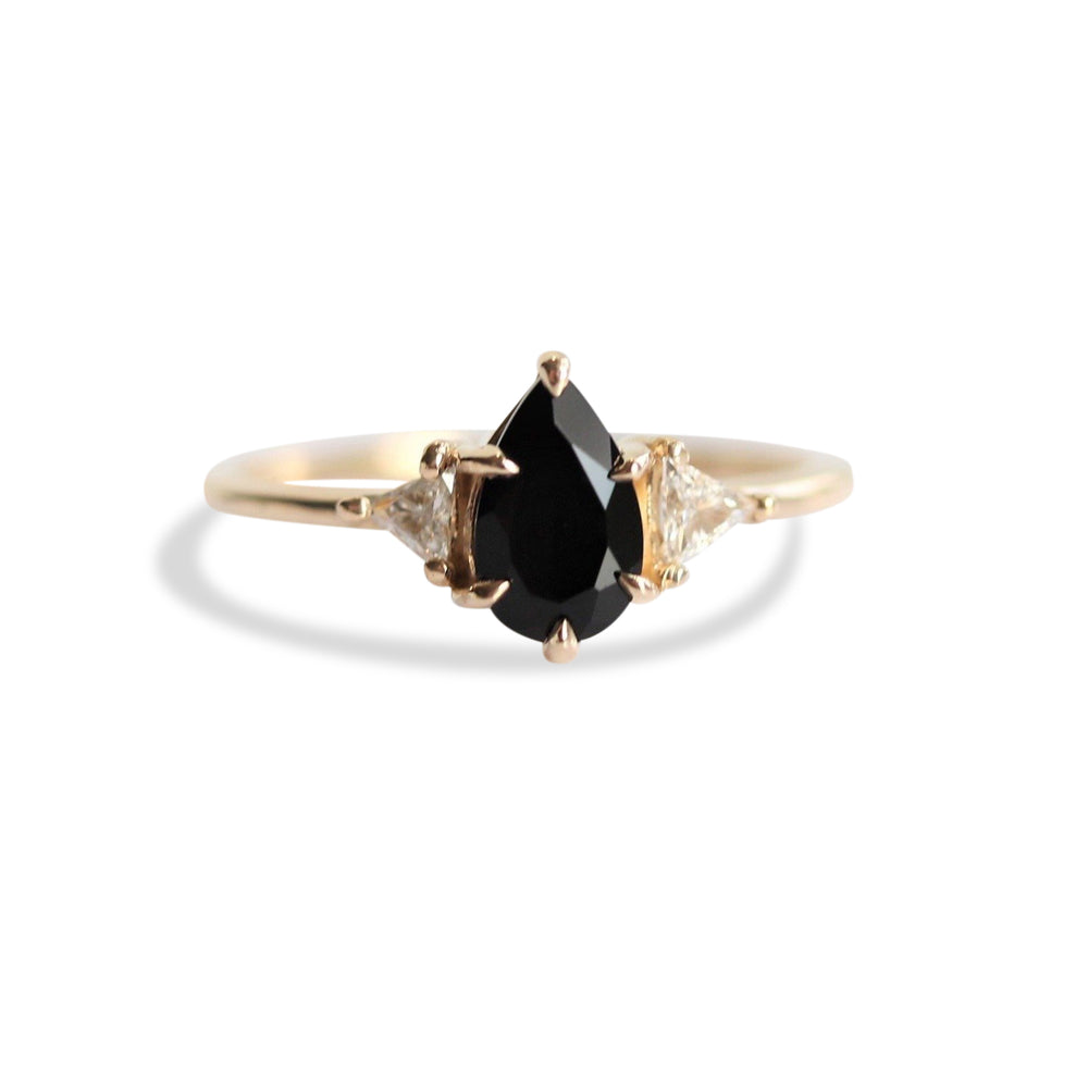 Alexis | Pear Black Onyx & Triangle Moissanite Ring - Emi Conner Jewelry 