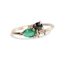 Bella | 14K Emerald & Black Diamond Mini Cluster Ring - Emi Conner Jewelry 