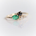 Bella | 14K Emerald & Black Diamond Mini Cluster Ring - Emi Conner Jewelry 