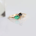 Bella | 14K Emerald & Black Diamond Mini Cluster Ring - Emi Conner Jewelry 