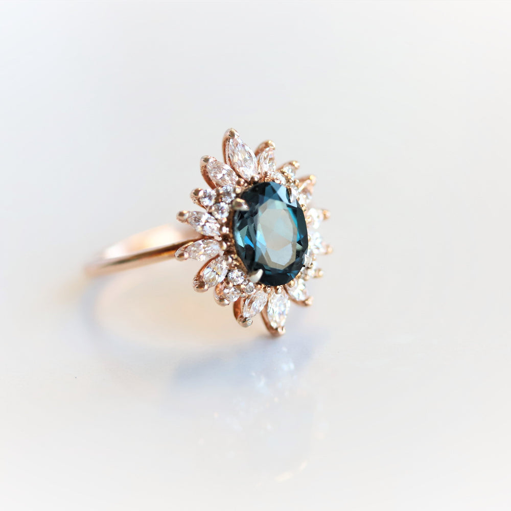 Lana | 14K Oval London Blue Topaz & CZ Fancy Halo Ring - Emi Conner Jewelry 