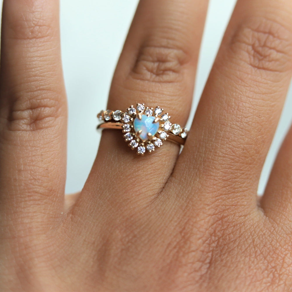 Emma | 14K Heart Australian Opal & Diamond Halo Ring - Emi Conner Jewelry 