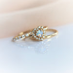 Emma | 14K Heart Australian Opal & Diamond Halo Ring - Emi Conner Jewelry 