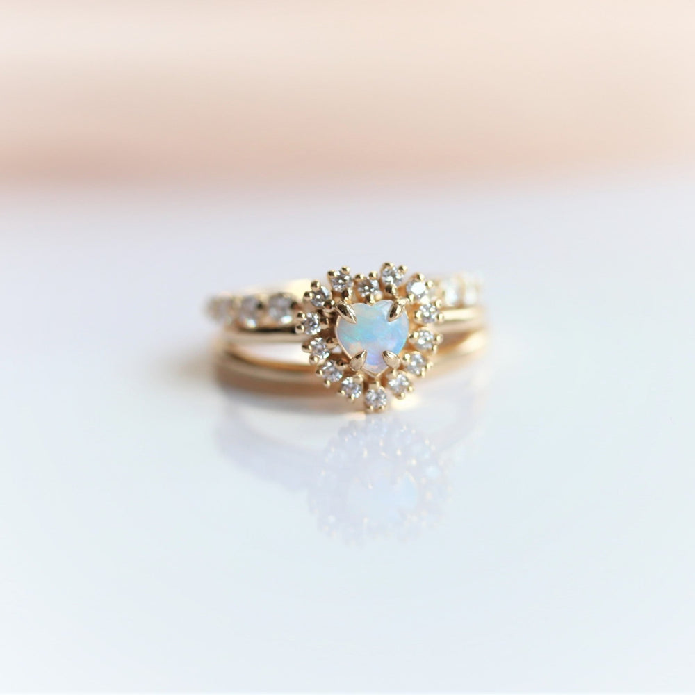 Emma | 14K Heart Australian Opal & Diamond Halo Ring - Emi Conner Jewelry 