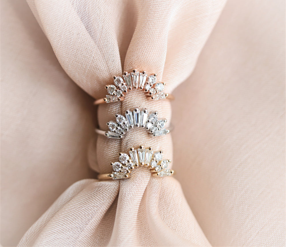 Victoria Crown No.2 | 14K + 0.4 CT. Diamond and Lab Grown Diamond Crown Contour Band - Emi Conner Jewelry 