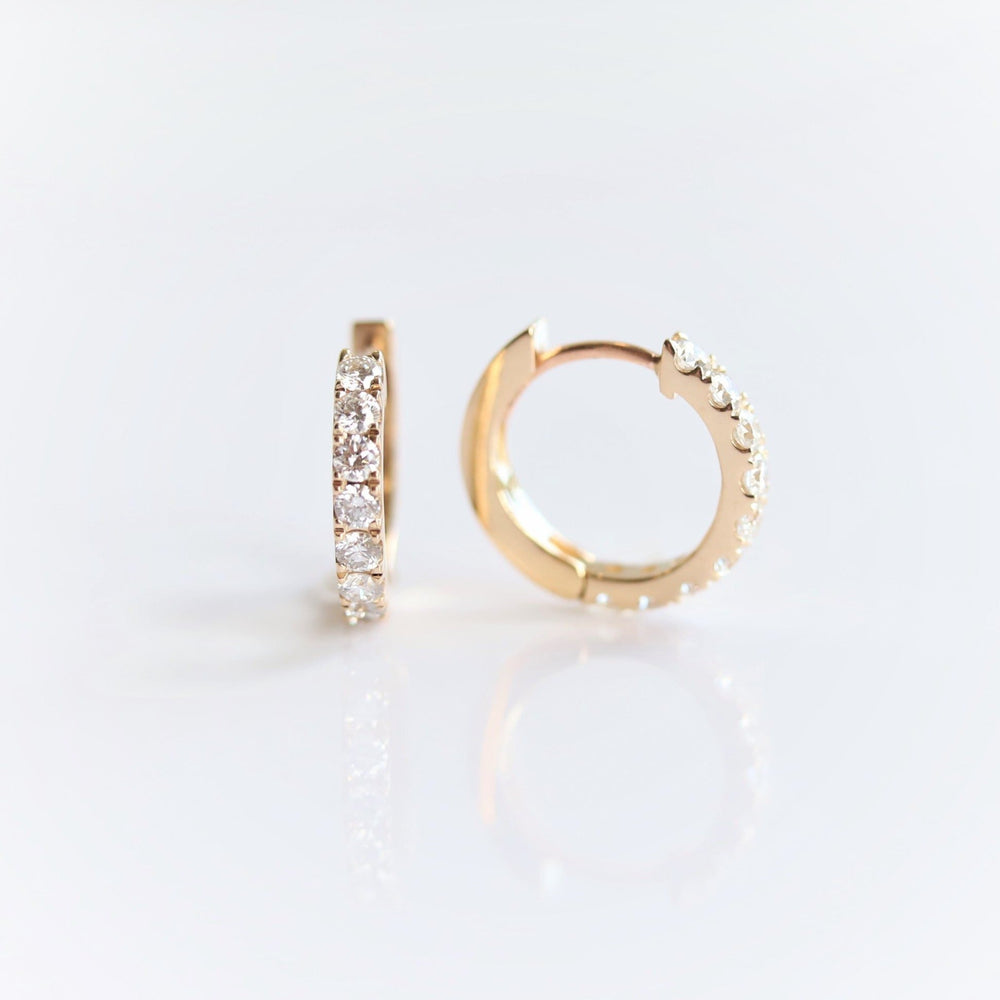 14K Huggie 0.6 ct. Diamond Hinged Hoop Earrings - Emi Conner Jewelry 