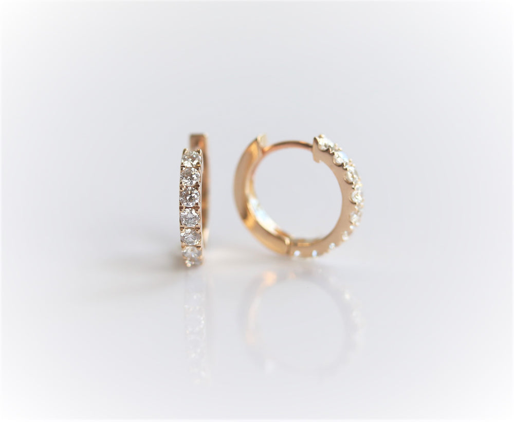 14K Huggie 0.6 ct. Diamond Hinged Hoop Earrings - Emi Conner Jewelry 