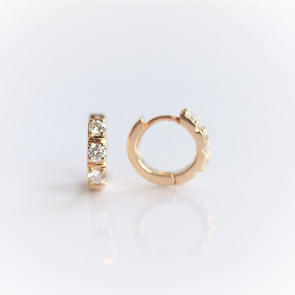 14K Huggie 0.4 ct. Diamond Hinged Hoop Earrings - Emi Conner Jewelry 