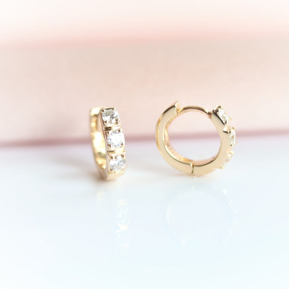 14K Huggie 0.4 ct. Diamond Hinged Hoop Earrings - Emi Conner Jewelry 
