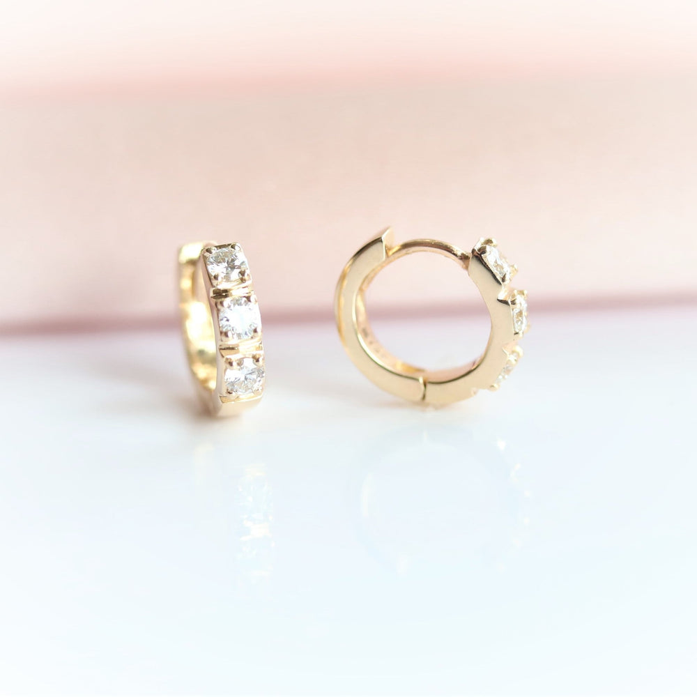 14K Huggie 0.4 ct. Diamond Hinged Hoop Earrings - Emi Conner Jewelry 