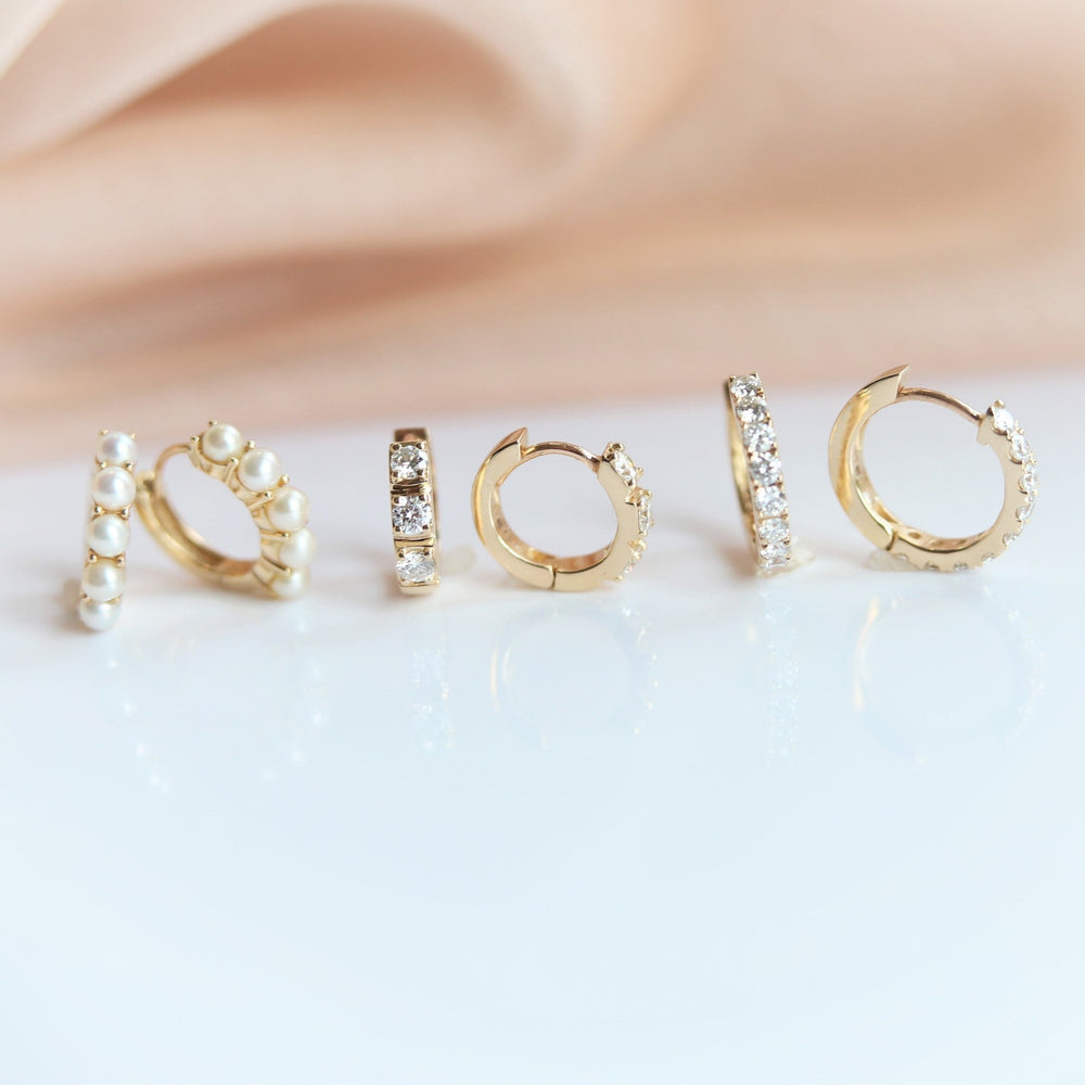 14K Huggie 0.4 ct. Diamond Hinged Hoop Earrings - Emi Conner Jewelry 