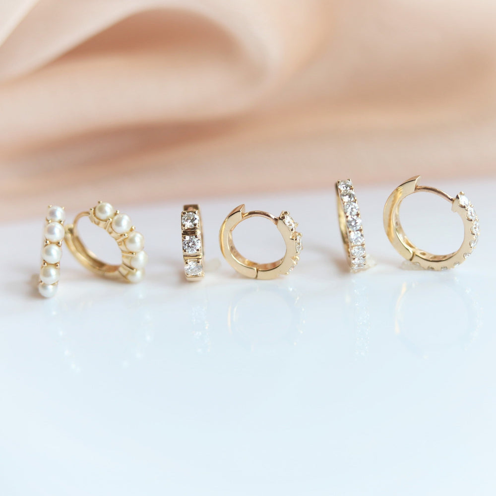 14K Huggie 0.4 ct. Diamond Hinged Hoop Earrings - Emi Conner Jewelry 