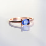 EVA | 14K 0.4 ct. Emerald Cut Lab Created Blue East West Solitaire Ring - Emi Conner Jewelry 