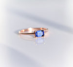 EVA | 14K 0.4 ct. Emerald Cut Lab Created Blue East West Solitaire Ring - Emi Conner Jewelry 