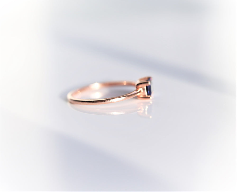 EVA | 14K 0.4 ct. Emerald Cut Lab Created Blue East West Solitaire Ring - Emi Conner Jewelry 