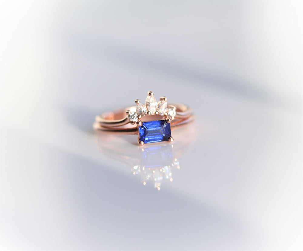 EVA | 14K 0.4 ct. Emerald Cut Lab Created Blue East West Solitaire Ring - Emi Conner Jewelry 