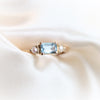 EVA | 14K Side Stone Emerald Cut Aquamarine & Pearl East West Ring - Emi Conner Jewelry 