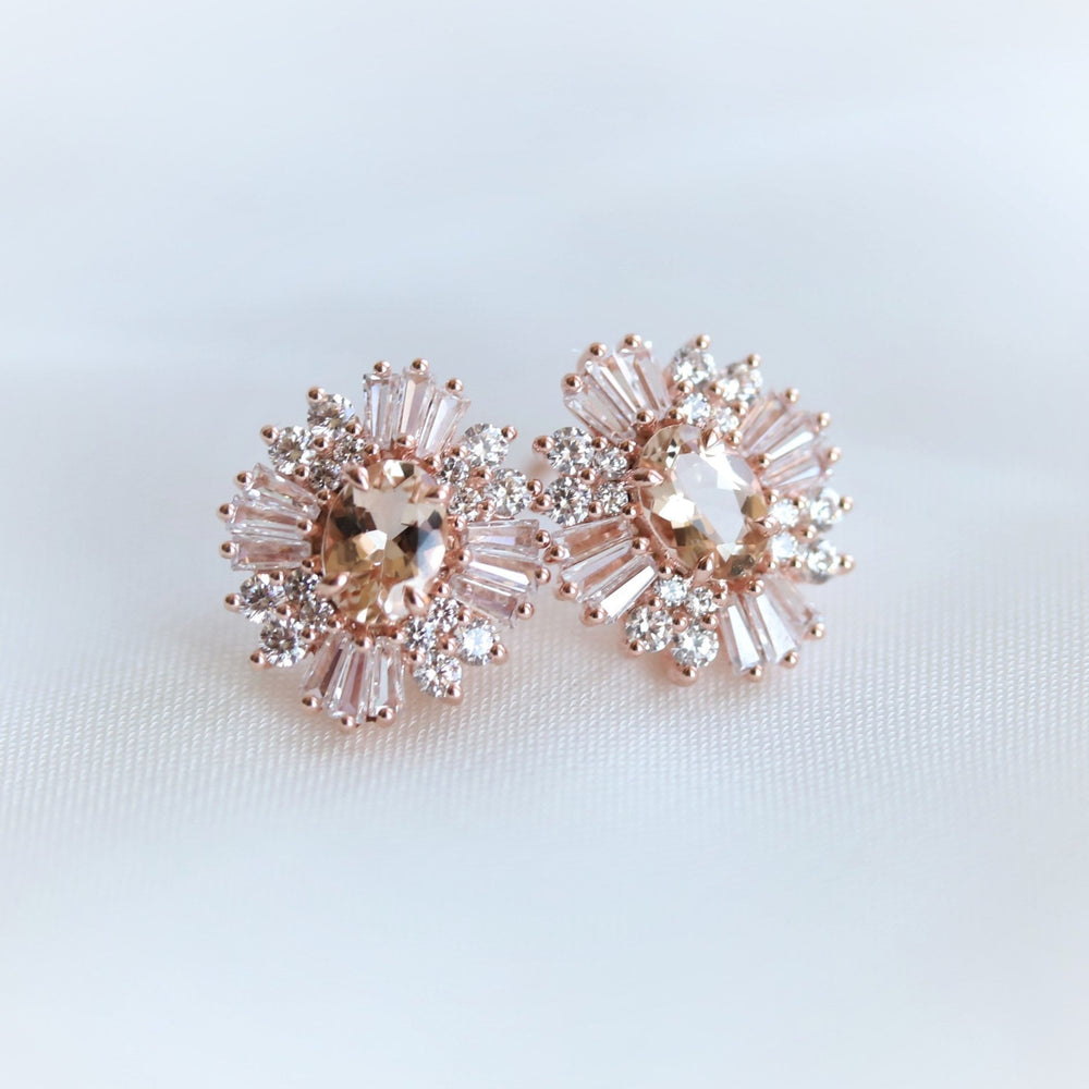 Victoria | 14K Morganite & Diamond Earrings - Emi Conner Jewelry 