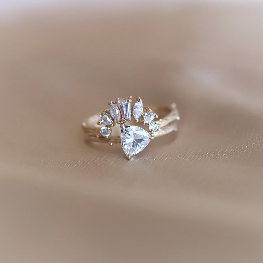 Acacia | 6 mm Trillion Cut Moissanite Twig Engagement Ring - Emi Conner Jewelry 