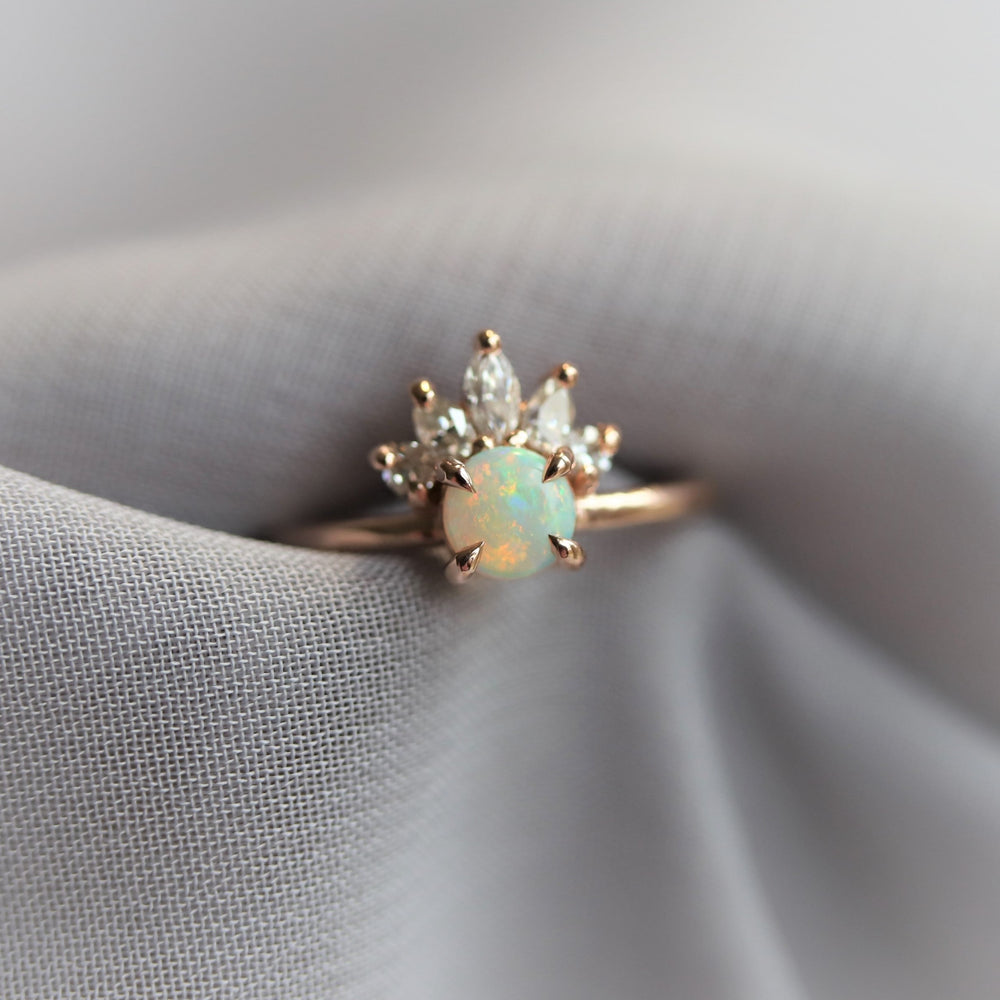 Everett | Round Australian Opal & Diamond Accented Crown Ring