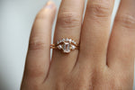 EVA | 14K Emerald Cut Peach Morganite and Pearl Side Stone Ring - Emi Conner Jewelry 