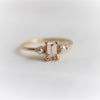 EVA | 14K Emerald Cut Peach Morganite and Pearl Side Stone Ring - Emi Conner Jewelry 