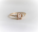 EVA | 14K Emerald Cut Peach Morganite and Pearl Side Stone Ring - Emi Conner Jewelry 