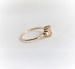 EVA | 14K Emerald Cut Peach Morganite and Pearl Side Stone Ring - Emi Conner Jewelry 