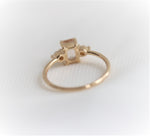 EVA | 14K Emerald Cut Peach Morganite and Pearl Side Stone Ring - Emi Conner Jewelry 