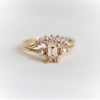 EVA | 14K Emerald Cut Peach Morganite and Pearl Side Stone Ring - Emi Conner Jewelry 