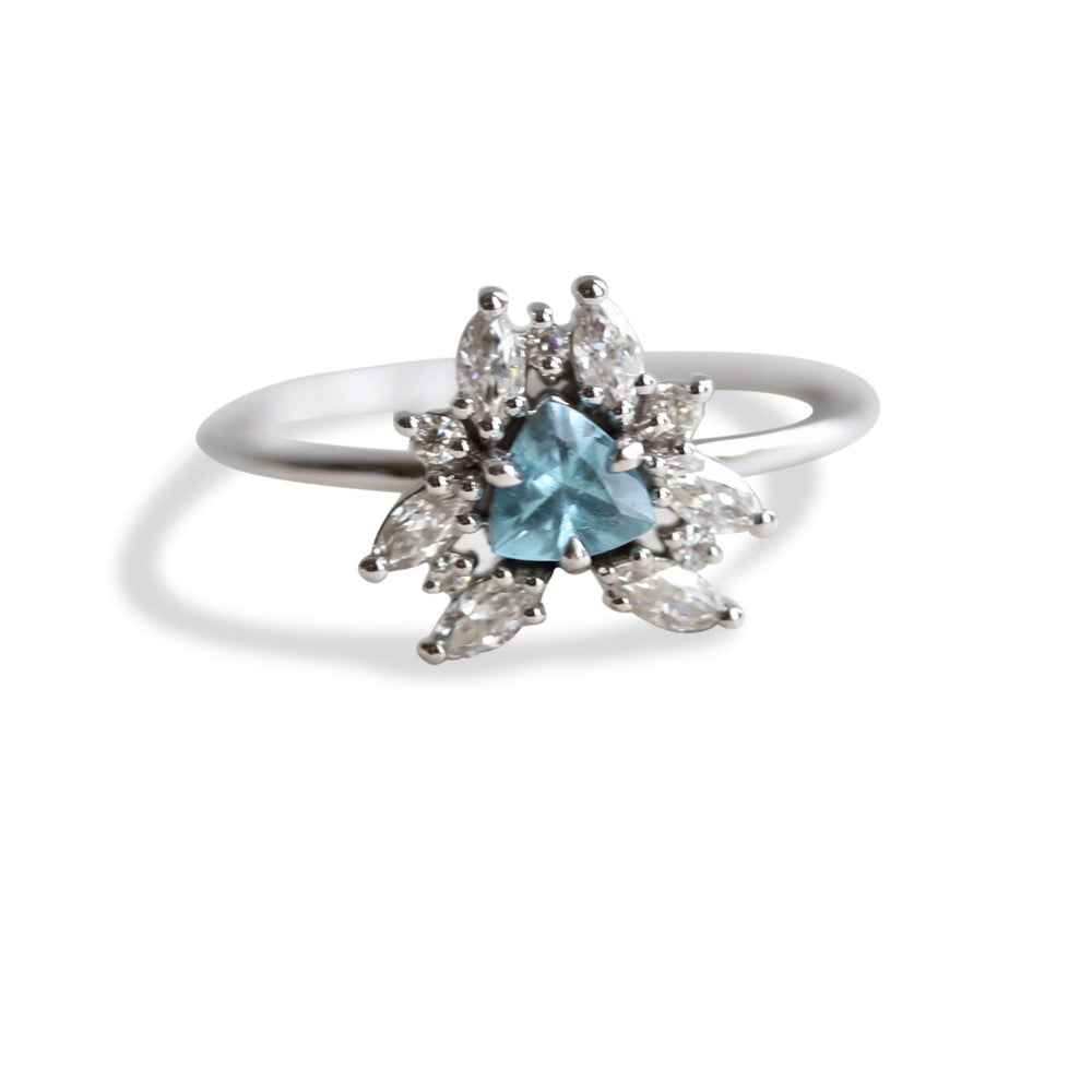 Layla | 14K Trillion Aquamarine & Diamond Petite Cocktail Ring - Emi Conner Jewelry 