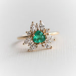 Layla | 14K Trillion Natural Zambian Emerald & Diamond Petite Cocktail Ring - Emi Conner Jewelry 