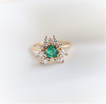 Layla | 14K Trillion Natural Zambian Emerald & Diamond Petite Cocktail Ring - Emi Conner Jewelry 