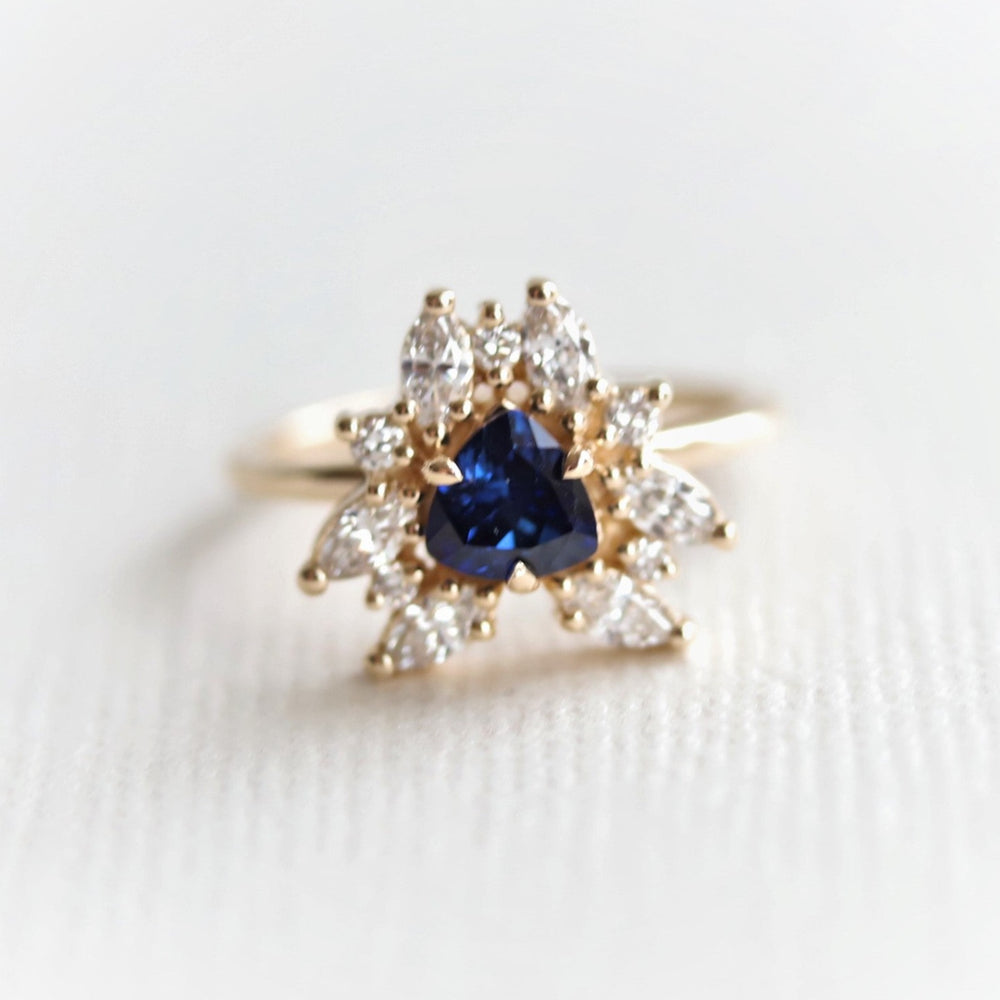 Layla | 14K Trillion Lab Created Blue Sapphire & Diamond Petite Cocktail Ring - Emi Conner Jewelry 
