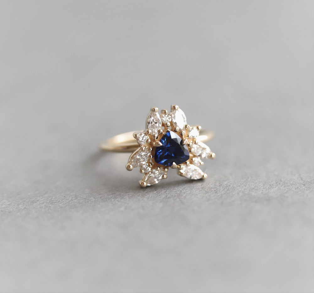 Layla | 14K Trillion Lab Created Blue Sapphire & Diamond Petite Cocktail Ring - Emi Conner Jewelry 