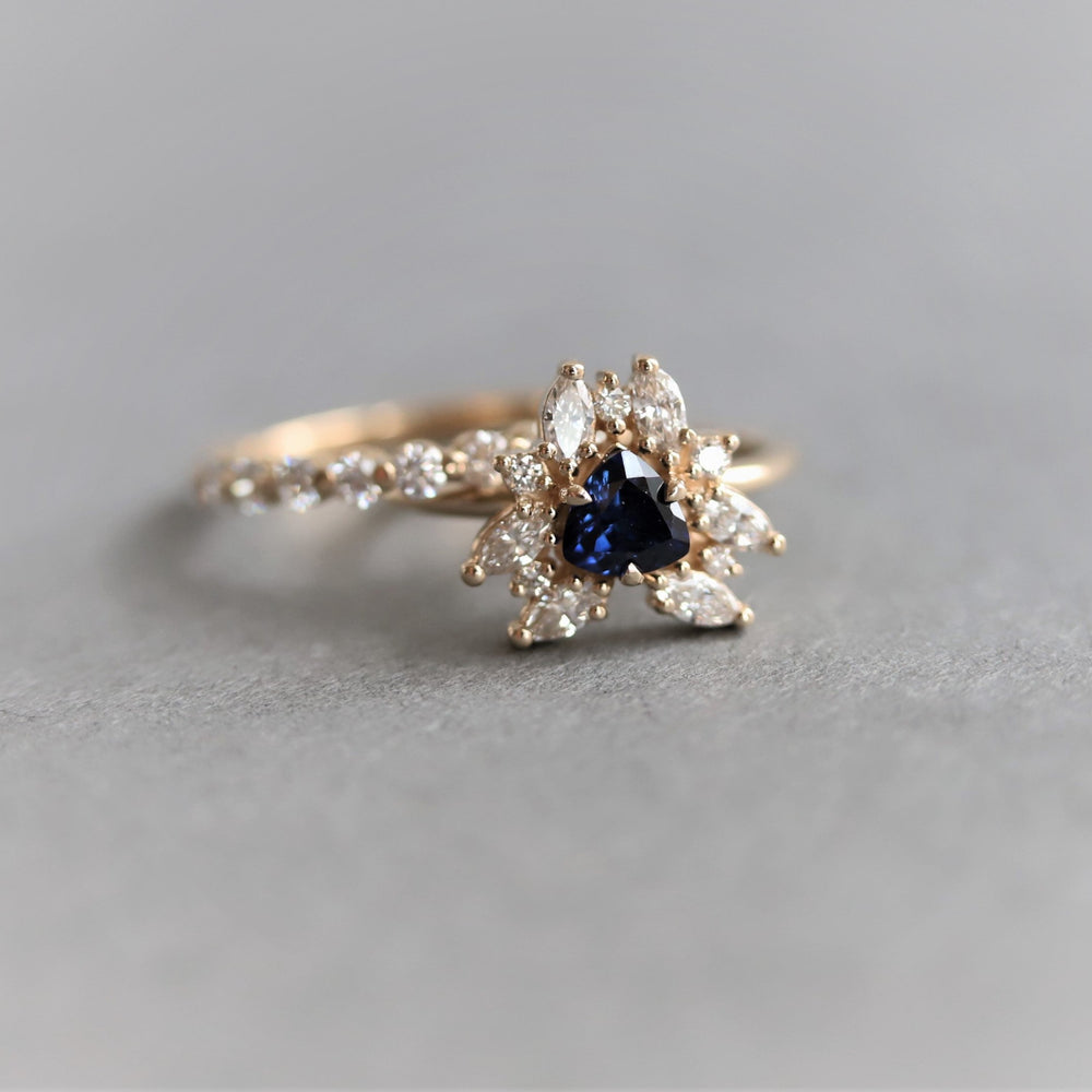 Layla | 14K Trillion Lab Created Blue Sapphire & Diamond Petite Cocktail Ring - Emi Conner Jewelry 