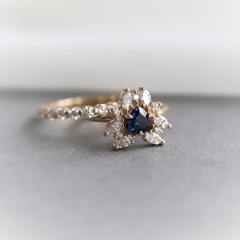 Layla | 14K Trillion Lab Created Blue Sapphire & Diamond Petite Cocktail Ring - Emi Conner Jewelry 