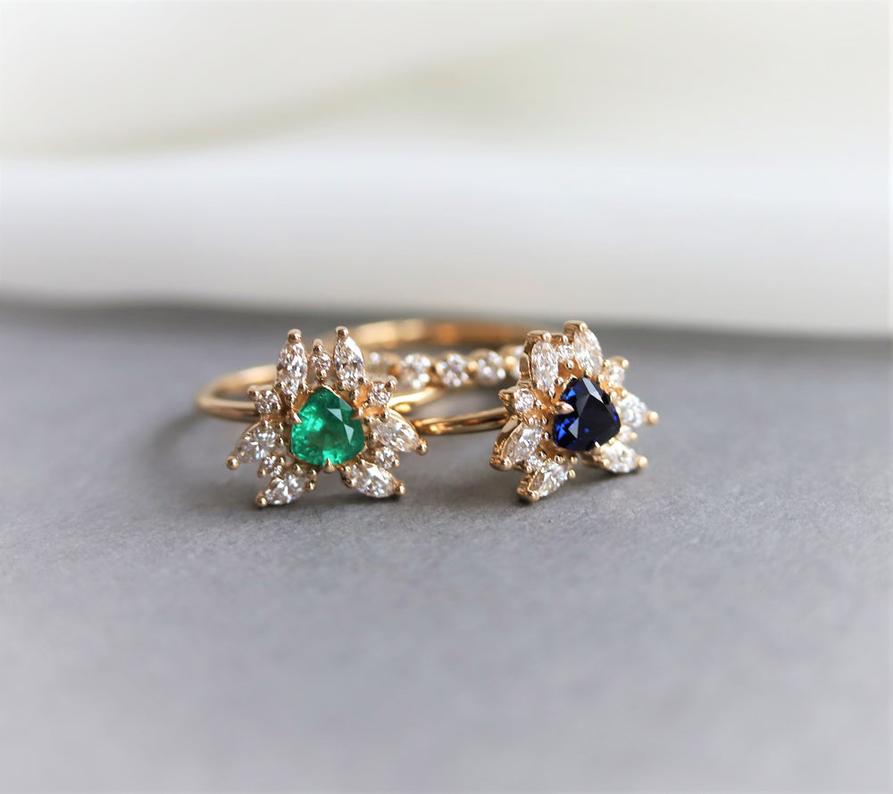 Layla | 14K Trillion Lab Created Blue Sapphire & Diamond Petite Cocktail Ring - Emi Conner Jewelry 