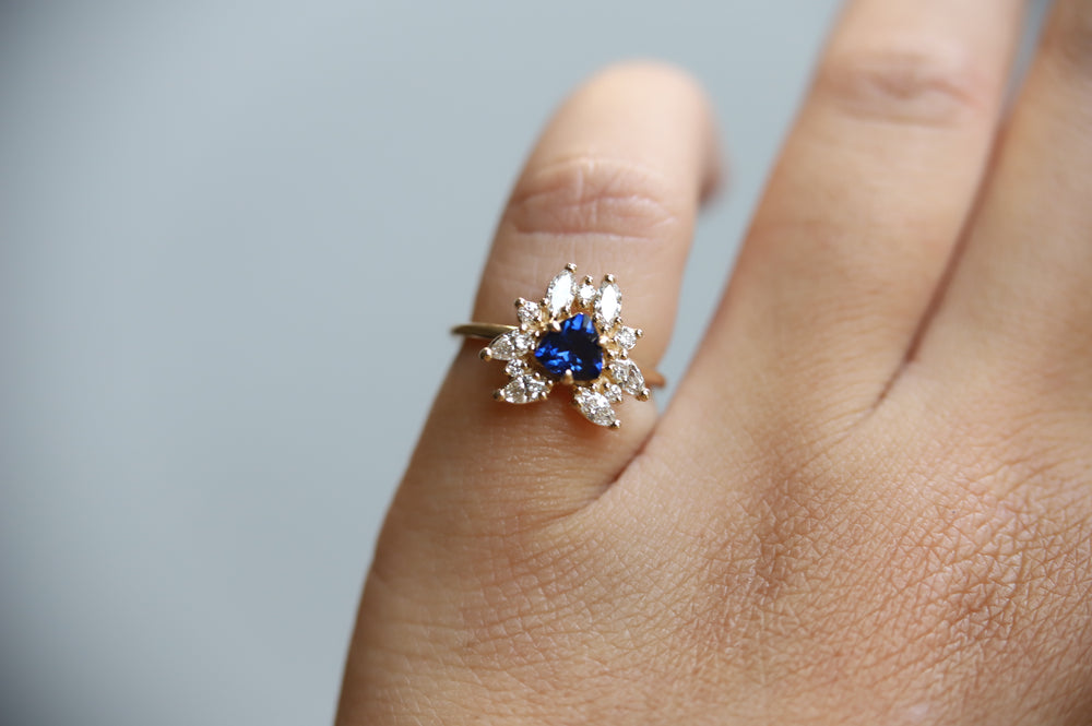 Layla | 14K Trillion Lab Created Blue Sapphire & Diamond Petite Cocktail Ring - Emi Conner Jewelry 