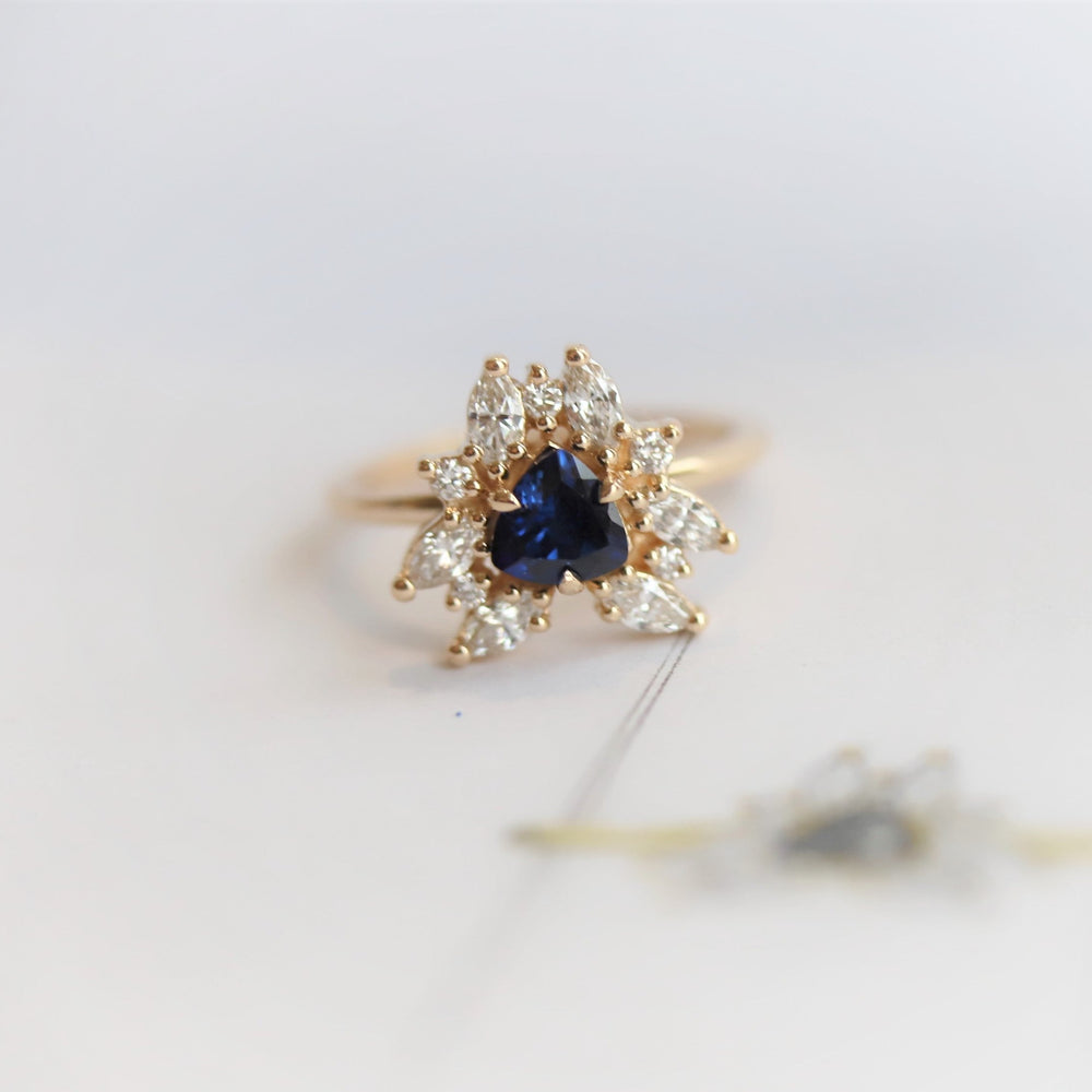 Layla | 14K Trillion Lab Created Blue Sapphire & Diamond Petite Cocktail Ring - Emi Conner Jewelry 