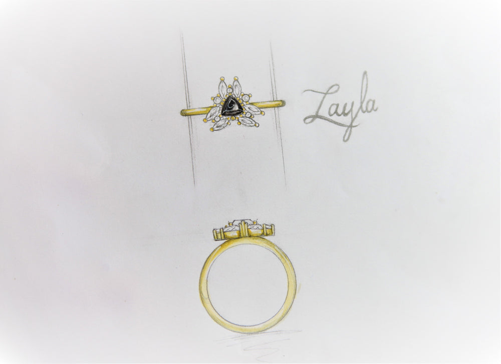 Layla | 14K Trillion Lab Created Blue Sapphire & Diamond Petite Cocktail Ring - Emi Conner Jewelry 