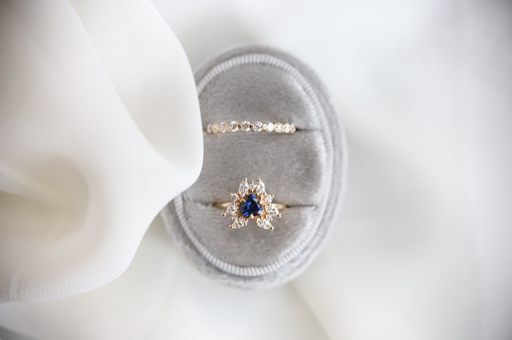 Layla | 14K Trillion Lab Created Blue Sapphire & Diamond Petite Cocktail Ring - Emi Conner Jewelry 