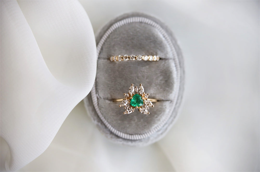 Layla | 14K Trillion Natural Zambian Emerald & Diamond Petite Cocktail Ring - Emi Conner Jewelry 
