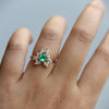 Layla | 14K Trillion Natural Zambian Emerald & Diamond Petite Cocktail Ring - Emi Conner Jewelry 